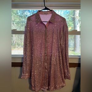 Pink Sequin Button Up Dress